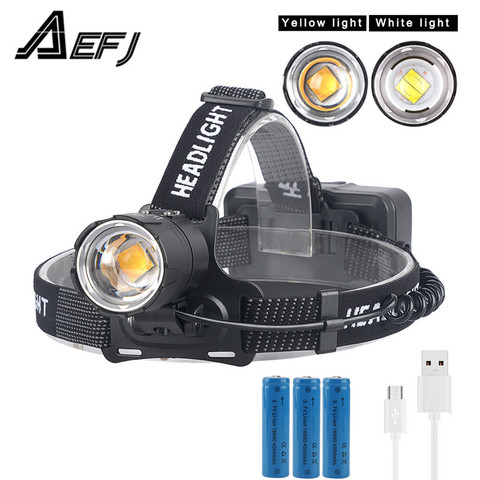 7000lm Super Bright Led xhp70 headlight White/yellow Headlamp usb Rechargeable Head Torch lantern 18650 battery fishing camping ► Photo 1/6