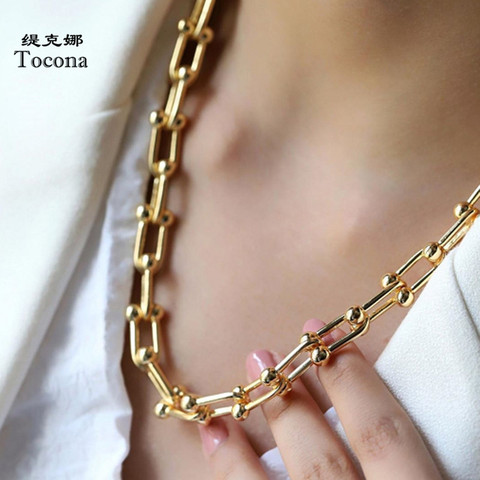 Tocona Bohemian Gold Color Alloy Metal Chain Choker Necklace for Women 2022 Trendy Adjustable Party Jewelry Wholesale 14956 ► Photo 1/6