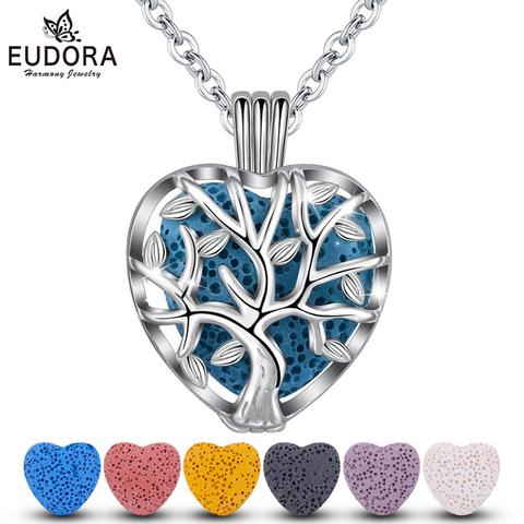 Eudora 20mm Lava Necklace Pendant Heart Volcanic Stone Tree of life Cage Pendant Necklace For DIY Essential Oil Perfume KFC10N20 ► Photo 1/6