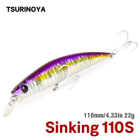 TSURINOYA 110S Sinking Minnow Saltwater Fishing Lure DW77 110mm 22g Large Trout Pike Seabass River Lake Hard Baits Jerkbait ► Photo 1/6