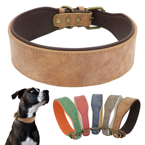 Wide Leather Dog Collar Large Soft Padded Pet Dog Collars Perro For Medium Large Dogs Pitbull German Shepherd Bulldog XL 2XL ► Photo 1/6