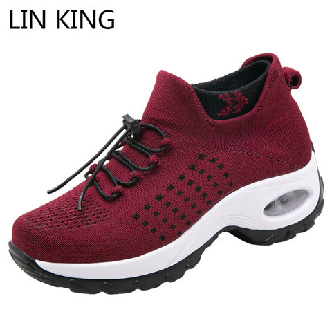 LIN KING Women Casual Shoes Fashion Breathable Walking Mesh Shoes Woman Sneakers Wedges Platform Shoes Gym Shoes Sport Plus Size ► Photo 1/6