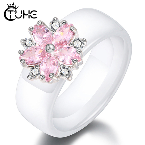 Female Girls Pink Crystal Geometric Ring Good Quality Healthy Ceramic Ring Promise Wedding Engagement Rings For Women Best Gifts ► Photo 1/6