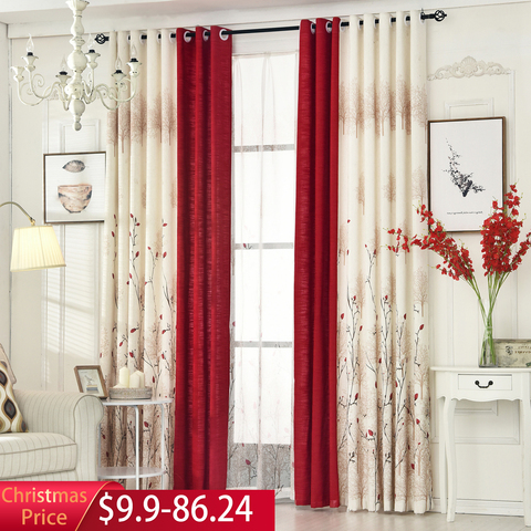 [byetee] Living Room Red Curtain Bedroom Curtain Garden Warm Cotton Finished Fabrics Linen Curtains Simple Pastoral Custom ► Photo 1/6