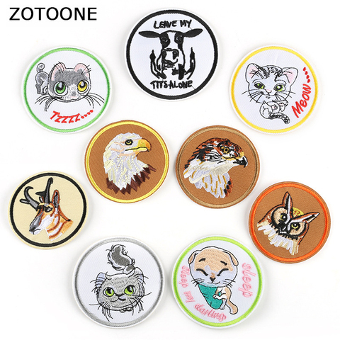 ZOTOONE Round Cute Cat  Patches Embroidery Stripe on Clothes Iron on Animals Milk Cow Sticker Diy Appliques Garment Accessories ► Photo 1/6