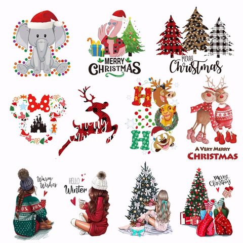 Christmas Patches For Clothing DIY Heat Transfer Sticker Washable Iron On Patch T-Shirt Hoodies Christmas Girl Deer Applique ► Photo 1/6