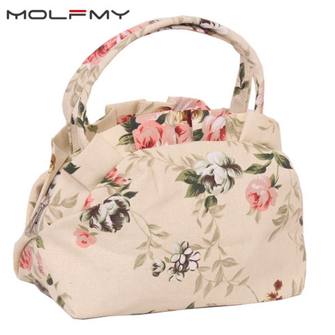 2022 Women Handbags Canvas Ladies Casual Tote Bag Floral Printing Female Daily Use Girls Shopping Hand bag small cute purse ► Photo 1/6