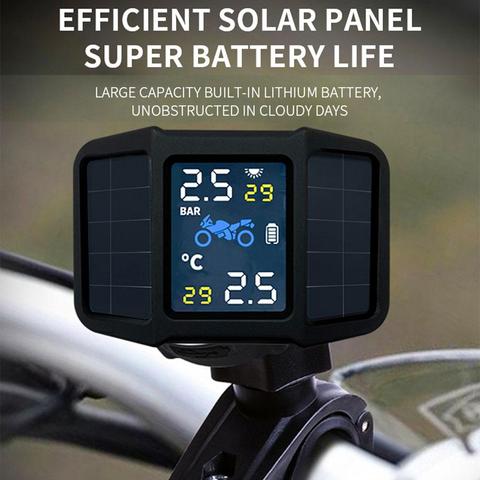 Motorcycle TPMS Tire Pressure Monitoring System with 2 External Sensors LCD  Display Motorbike Tyre Temperature Alarm