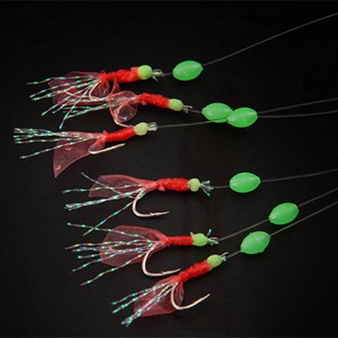 6Pcs/Set Sea Fishing Luminous  High Quality Carbon Steel Fishing Hook Mackerel Feathers Bass Cod Lure Treble Bait Fishing Wire ► Photo 1/2