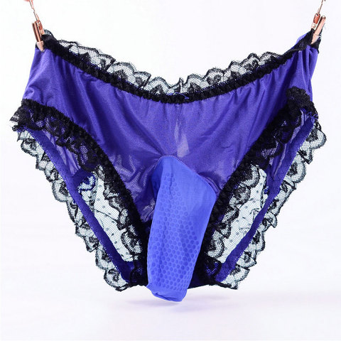 Hollow Out Massage Oil Glossy U Convex Pouch G-string COCK Ring Breathable Solid Underwear Lace Sheer  Gay Wear Plus Size F12 ► Photo 1/6