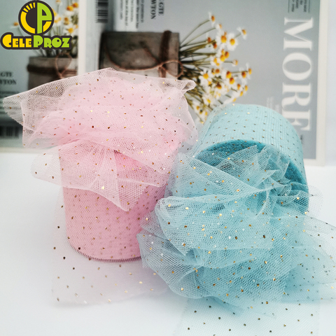 6cm 25Yards Golden Dotted Tulle Glitter Ribbon Organza Mesh Fabric Belt DIY Craft Accessories Hair Clip Bow Cake Topper Supplies ► Photo 1/6