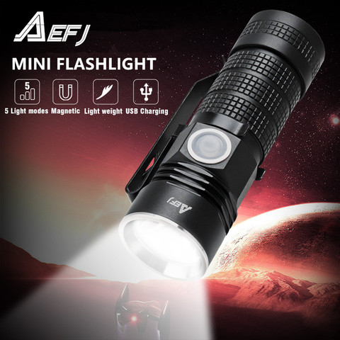Mini LED Flashlight XPL V6 USB Rechargeable Magnet pen holder Torch Light Lighting Lamp with 16340 battery ► Photo 1/6