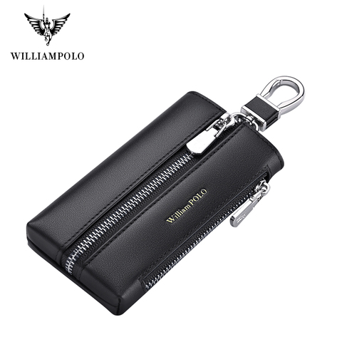 WILLIAMPOLO Key Organizer Fashion Genuine Leather Key Wallet with Hook Zipper Closure Key Case Car Key Case PL196136 ► Photo 1/6