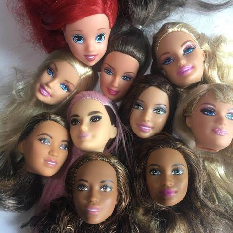 Rare Original Good Doll Head Princess Doll Toys Parts DIY Toy White Black Skin Doll Heads Blue Green Pink Long Hair Doll Toy ► Photo 1/6