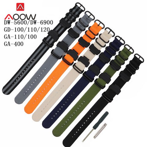 NATO Nylon Strap Watchband for Casio G-Shock GA-110 120 GA-400 GD-100 DW-5600 GLS-8900 Canvas Men Bracelet Band Black Adapters ► Photo 1/6