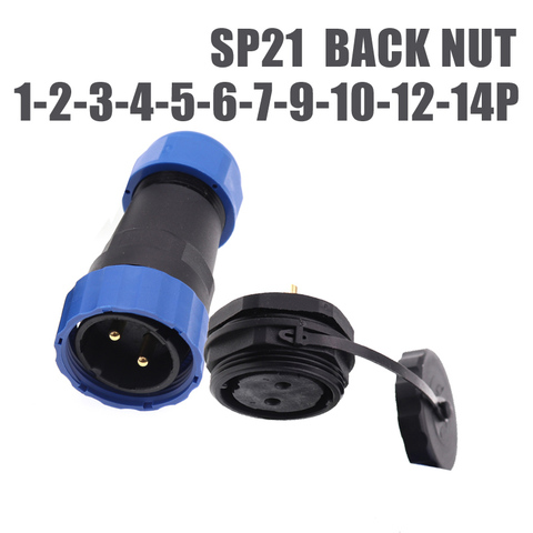 BACK NUT SP21 Wire cable connectors waterproof ip68 1-2-3-4-5-6-7-9-10-12-14pin plug and socket 5A 10A 380V 250V 25A ► Photo 1/6