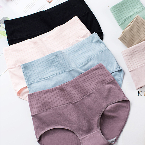 Cotton Underwear Women High Waist Panties Solid Color Underpants