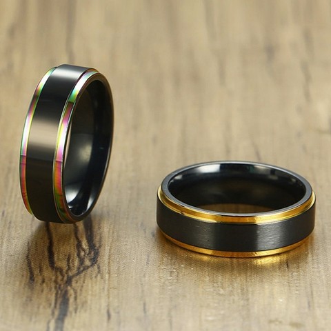 Vnox 6mm Black Tail Ring for Men Women Stainelss Steel Color Line Edge Unique Band Matte Surface Casual Male Alliance Jewelry ► Photo 1/6
