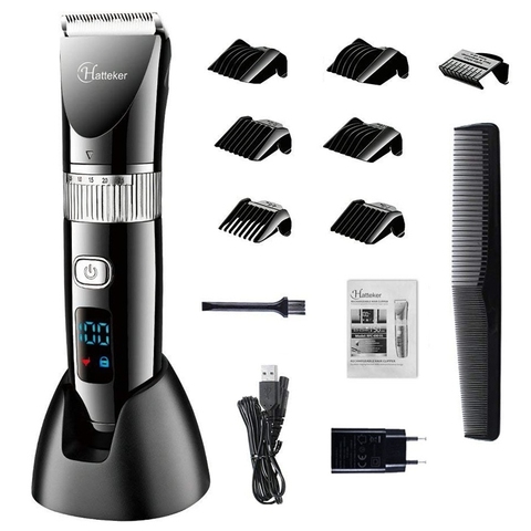 HATTEKER Professional Hair Clipper Ceramic Blade Waterproof Electric Hair Trimmer LED Display Haircut Machine for Men ► Photo 1/6