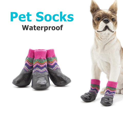 Waterproof Dogs Socks Rubber Fixed Pet Boots Dog Rain Snow Socks Footwear For Small Medium Big Dogs Non-slip Dogs Shoes at Home ► Photo 1/6