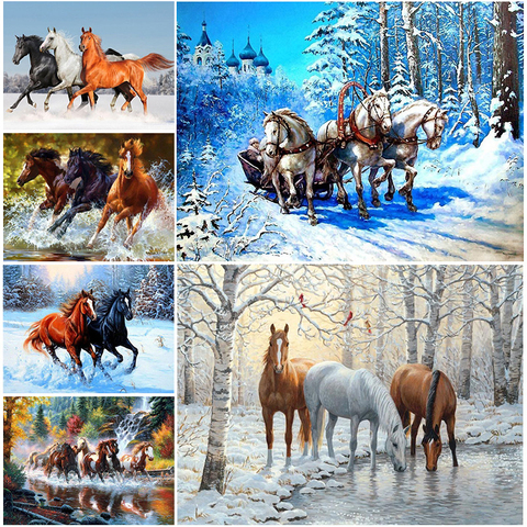 5D Diy Diamond Painting Horse Cross stitch Full Drill Square Diamond Embroidery Animals Mosaic Art Picture of Rhinestones Decor ► Photo 1/6