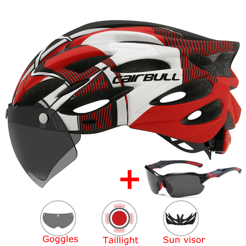 Intergrally-molded Mountain Bike Helmet with Removable Goggles Visor Adjustable Men Women Bicycle Cycling Taillight Helmet ► Photo 1/6