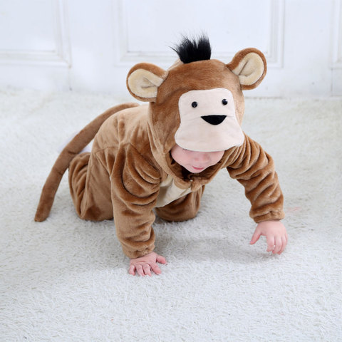 Umorden Baby Monkey Costume Kigurumi Cartoon Animal Rompers Infant Toddler Child Jumpsuit Onesie Flannel Halloween Fancy Dress ► Photo 1/6