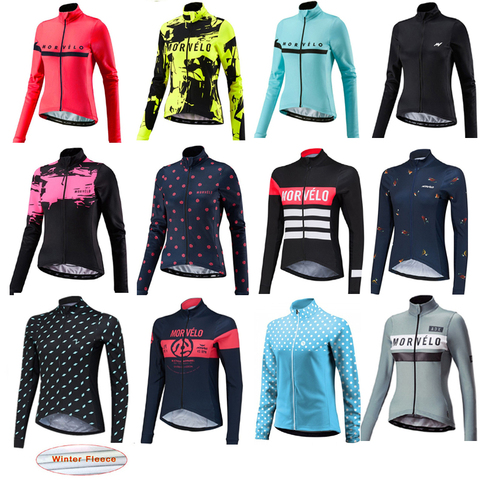 Morvelo 2022 Winter Cycling Jersey Women Thermal Fleece Long Sleeve Bicycle Clothing Windproof MTB Bike Jersey Jacket Ciclismo ► Photo 1/6