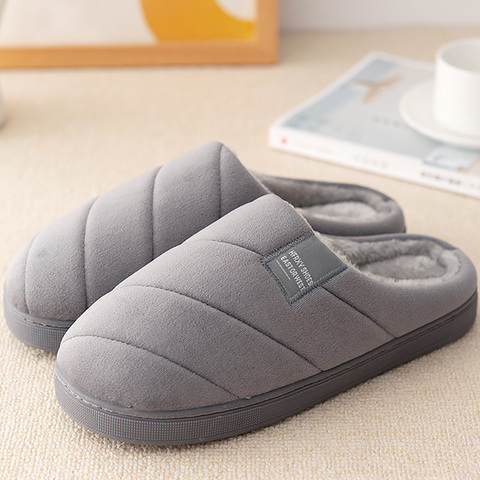 Men's Striped Winter Slippers Soft Home Indoor Shoes For Male Large Size Fur Plush Slippers Men Warm Household Cotton Shoes ► Photo 1/3