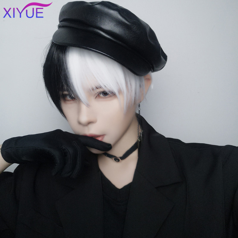 Xiyue Short Pix Cut Straight Black White Half Cosplay Anime Costume Halloween Wigs Synthetic Hair With Bangs For Men Boy Women Price History Review Aliexpress Seller Xiyue Hair