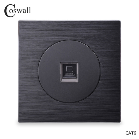 Coswall Aluminum Metal Panel CAT6 RJ45 Internet Connector Computer Data Outlet Wall Socket Black / Silver Grey R12 Series ► Photo 1/5