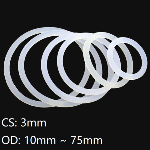 10pcs Thickness CS 3mm OD 10 ~ 75mm Silicone O Ring Gasket Food Grade Waterproof Washer Rubber Insulate Round O Shape Seal White ► Photo 1/6