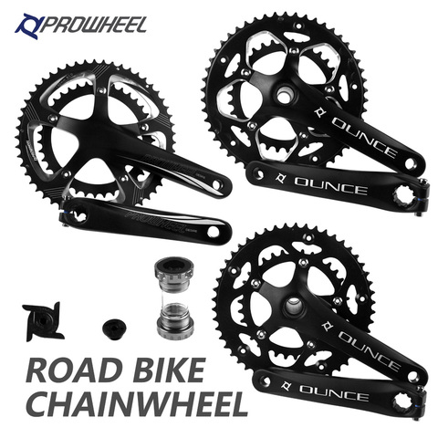 PROWHEEL Hollow Double Sprockets Road Bike Crank 110 BCD 130 BCD Bicycle Crank Sprocket Bottom Bracket 170mm 53-39T 50-34T ► Photo 1/6