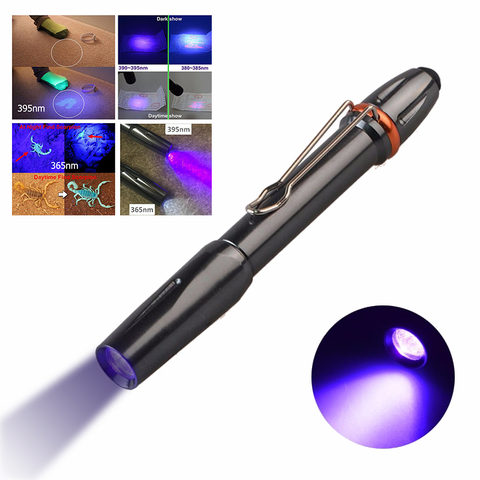TopCom 365nM 395nM LED UV Penlight 3W Ultra Violet Pen Flashlight Portable Ultraviolet Pen Light With Clip For Money Detect ► Photo 1/6
