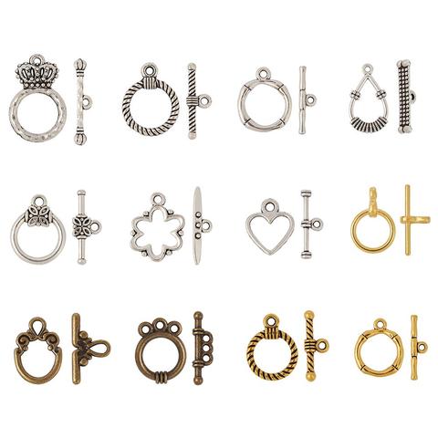 10-20Sets Tibetan Style Toggle Clasps for Jewelry Making DIY Flat Round Silver Golden Platinum Rose Gold Toggle 15x2mm Hole: 2mm ► Photo 1/6