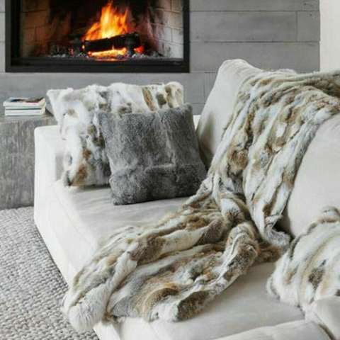 Patchwork Section Rabbit Fur Plate Rabbit Skin Rug Real Rabbit Fur Throw Patchwork Blanket Winter Soft Warm Leather 43.3