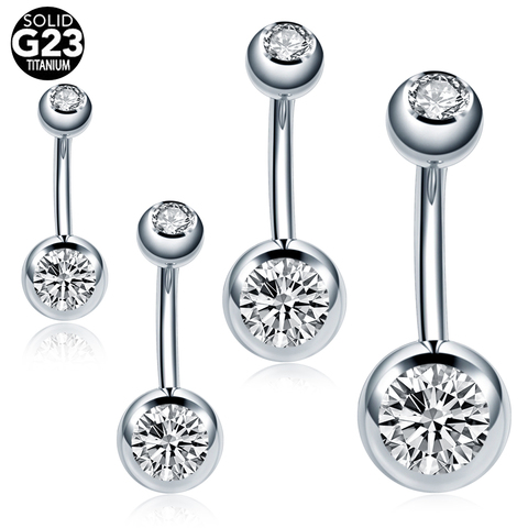 10Pcs /lot 14G Titanium Navel Ring with Double Gem Cubic Zirconia Belly Rings Externally Threaded Belly Button Piercing ► Photo 1/6