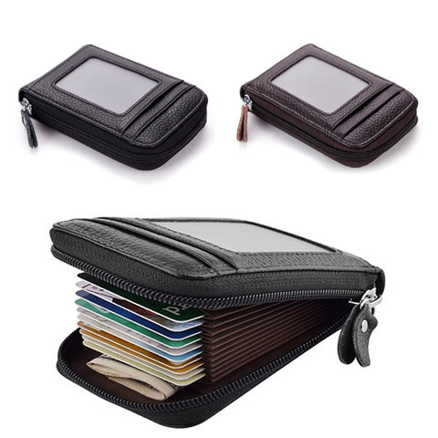 2022 New Vintage Genuine Leather Men's Wallet Credit Card Holder RFID Blocking Zipper Money Pouch Card Protect Case Pocket Purse ► Photo 1/6