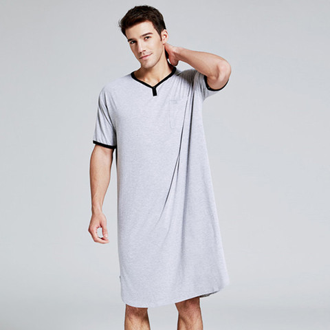 2022 Men Sleepwear Long Nightshirt Short Sleeve Nightwear Night Shirt Soft Comfortable Loose Sleep Shirt Male Home Clothing#g3 ► Photo 1/6