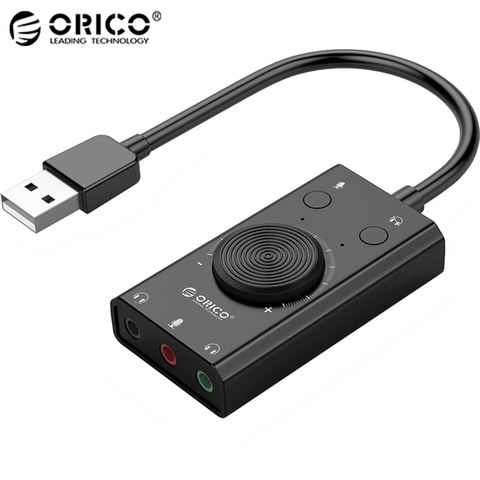 ORICO External USB Sound Card Microphone Headset Audio 3.5mm Jack 3 Port Output Adapter Volume Adjustable for Windows Mac Linux ► Photo 1/6
