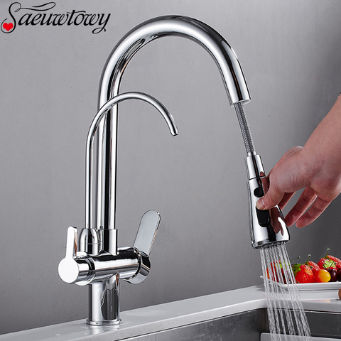 Mixer Faucet Kitchen Faucet 360° Rotatable Faucet Kitchen Spiral Spring Faucet Pull-Out With Pure Water Deck Installation ► Photo 1/6