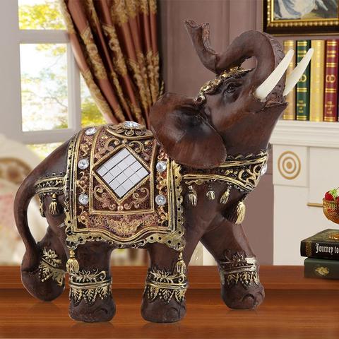 Resin Mascot Lucky Feng Shui Wood Elephant Statue Sculpture Wealth Figurine Gift Carved Natural Stone Office Home Decoration ► Photo 1/6