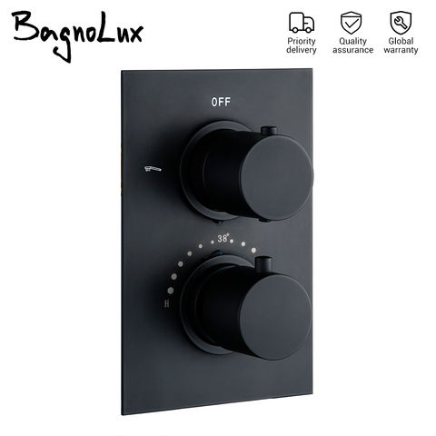 Bagnolux Brass Black Double-Handle Embedded Thermostatic Cooling And Heating Control Valve Bathroom Shower Faucet ► Photo 1/6