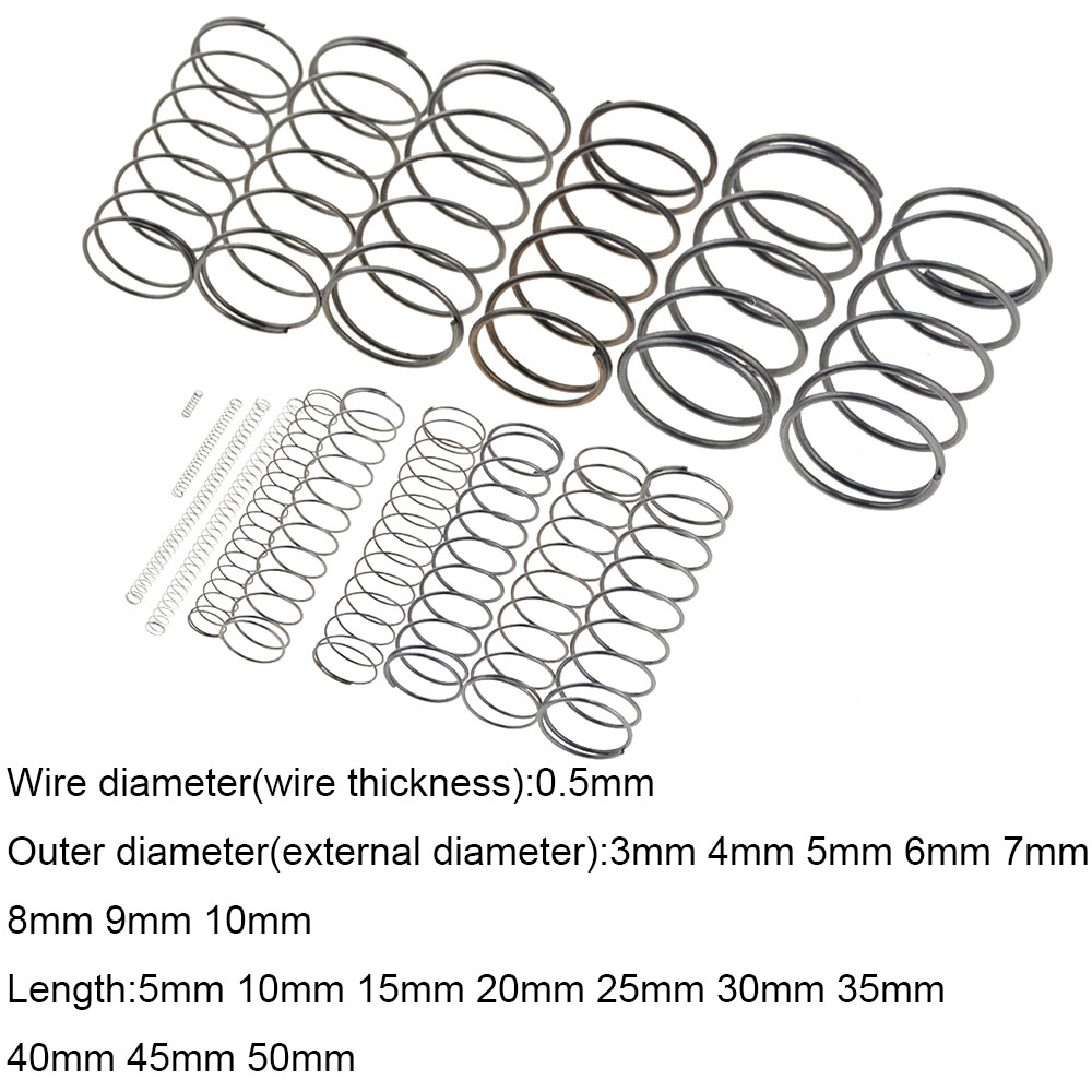 10Pcs 0.5mm Wire Diameter 3/4/5/6 OD 5-50mm L Steel Pressure Compression Spring 