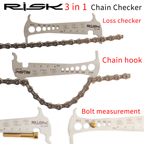 RISK 3 in 1 bicycle chain checker chain hook bolt measurement bike chain checker for 8 9 10 11 speeds chain ► Photo 1/6