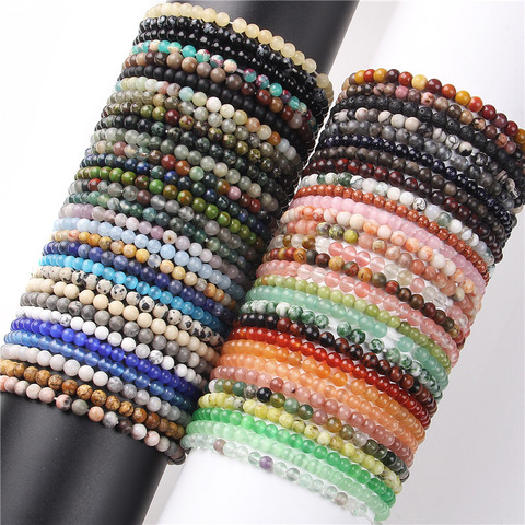 4 mm Natural Snowflake Jaspe Stone Bracelets Men Polished Beads Bangle Women New Simple Pulsera Jewelry Handmade Elastic Bracele ► Photo 1/6