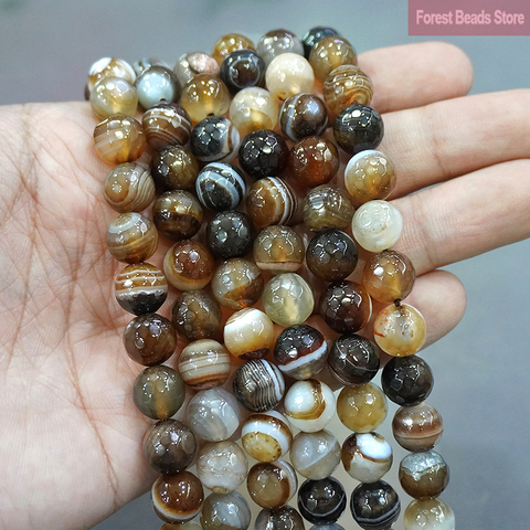 Natural Faceted Coffee Striped Agates Onyx For Jewelry Making Round Loose Beads DIY Charms Bracelet Earrings 15'' 4/6/8/10/12mm ► Photo 1/2