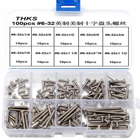 100pcs / Box # 6-32 Phillips Pan Machine Screw Assembled Inch and American Stainless Steel Cross Screw ► Photo 1/5