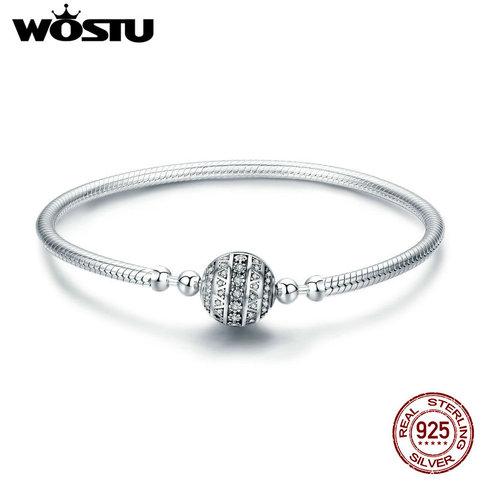 WOSTU Real 925 Sterling Silver Sparkling Ball Bracelet & Bangles For Women Fit DIY Charms Beads Original Jewelry Gift CQB062 ► Photo 1/6