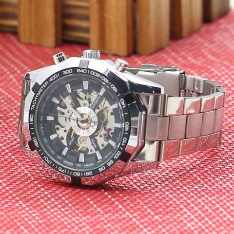 Men's Hollow Skeleton Dial Automatic Mechanical Stainless Steel Band Wrist Watch Mas-culino Fashion Men's Watch Large Dial Milit ► Photo 1/6